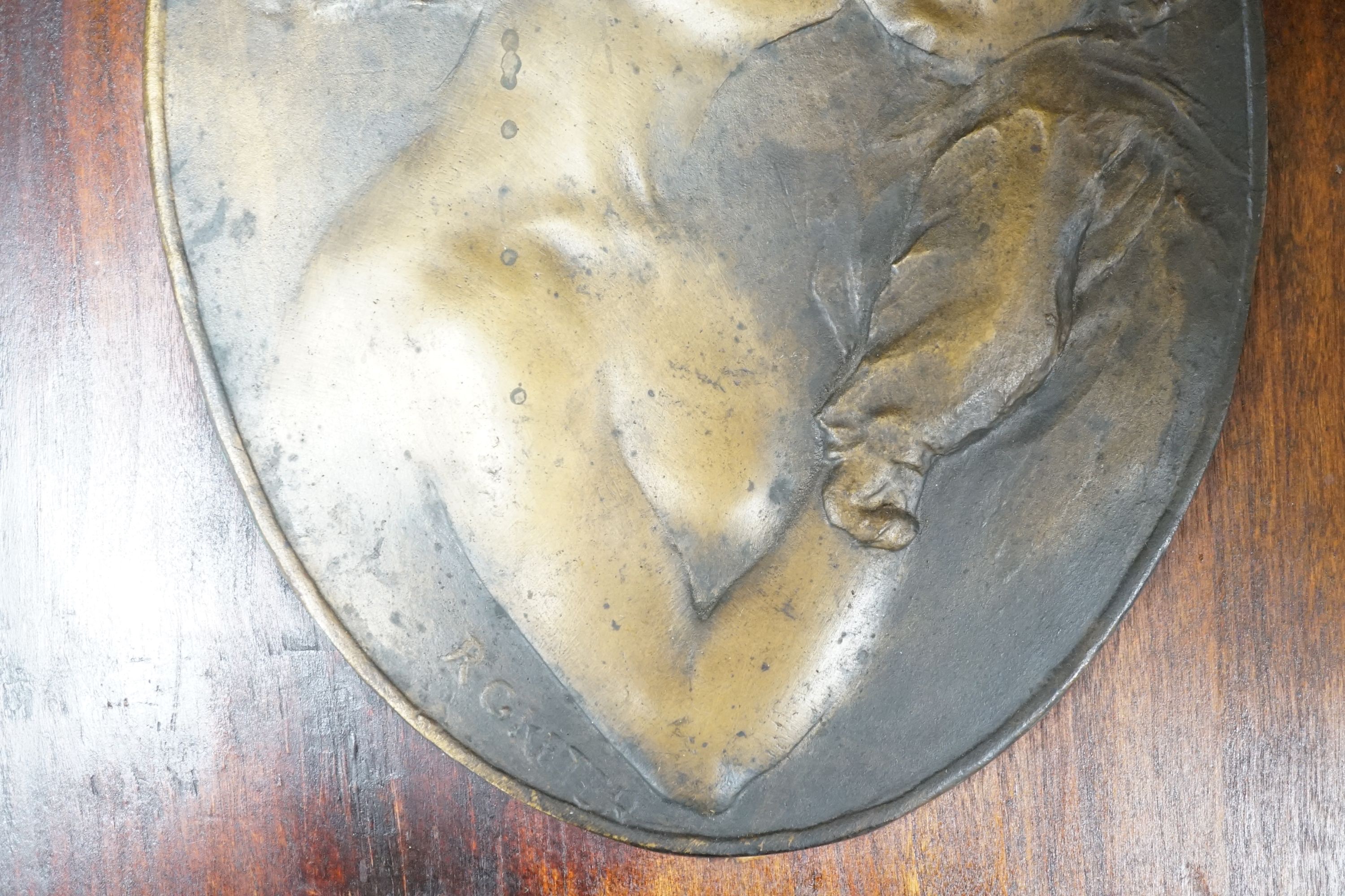 Robert Greter - oval relief plaque of a mother and child, mounted on board, plaque 26x19cm